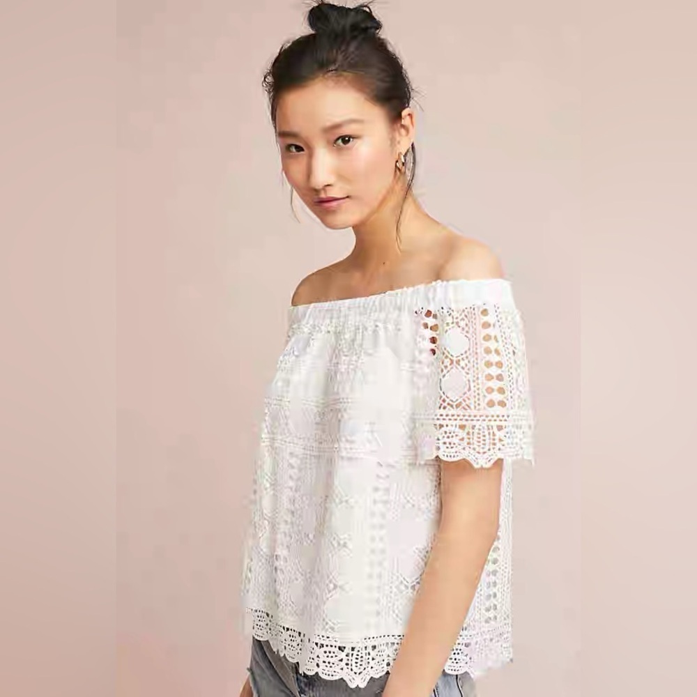 Sunday in Brooklyn Evie Eyelet Lace Off-Shoulder Top NWT S